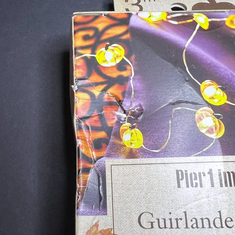 NIB Pier 1 Imports Halloween 10ft Pumpkin Glimmer Strings 40 Flexible LED Lights